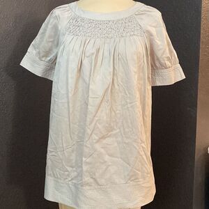 Zara Basic tan beige lightweight cotton smocked and pleated tunic blouse‎ top